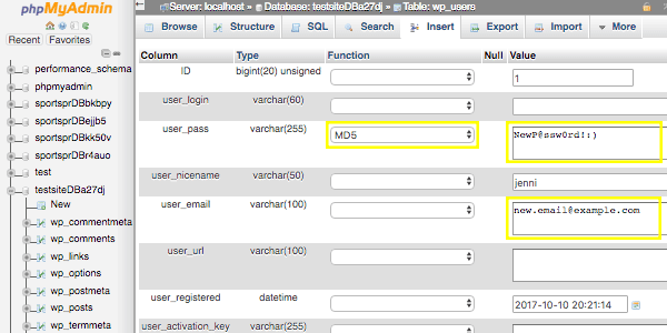 عدم ورود به پیشخوان وردپرس -phpMyAdmin edit user table