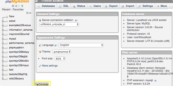 عدم ورود به پیشخوان وردپرس -phpMyAdmin console button