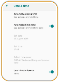 تنظیمات بروزرسانی زمان در موبایل