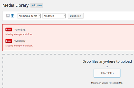رفع خطای Missing a Temporary Folder در وردپرس