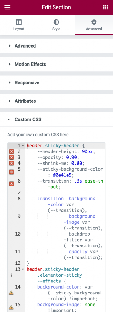 کد css - هدر با المنتور