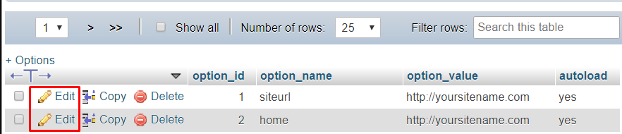ویرایش فایل wp_options
