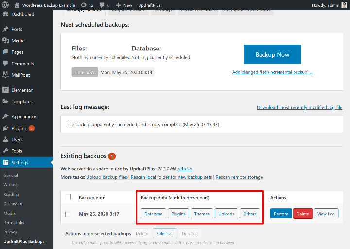 آموزش بک آپ وردپرس