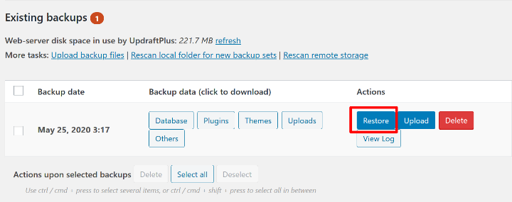 بازیابی بک آپ