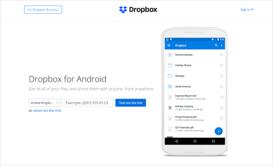 Dropbox نمونه لندینگ پیج