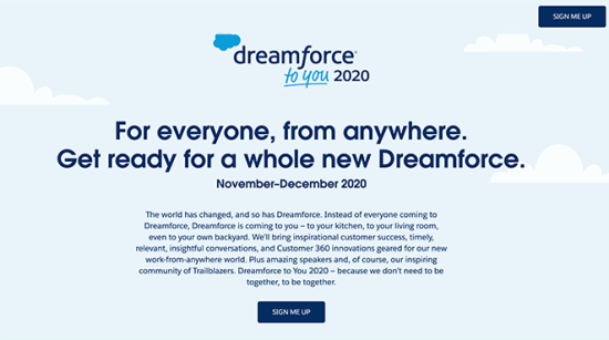 Dreamforce صفحه فرود ثبت رویداد