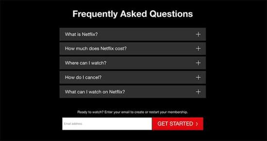 Netflix مثال صفحه فرود