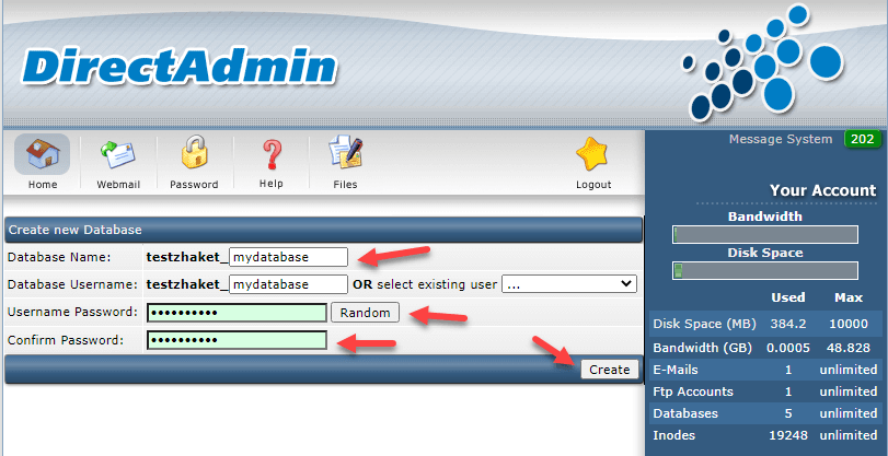 ساخت دیتابیس در direct admin