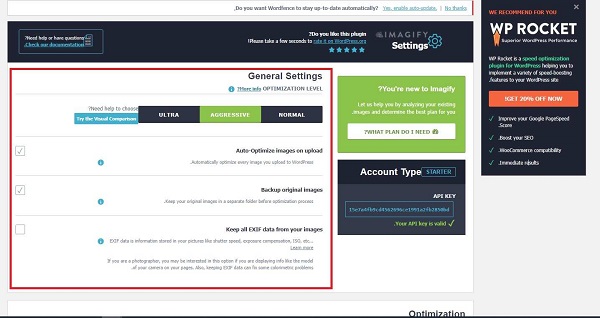 قسمت "General Setting" در افزونه Imagify