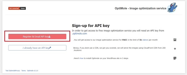 Register & Email API Key در پلاگین Optimal