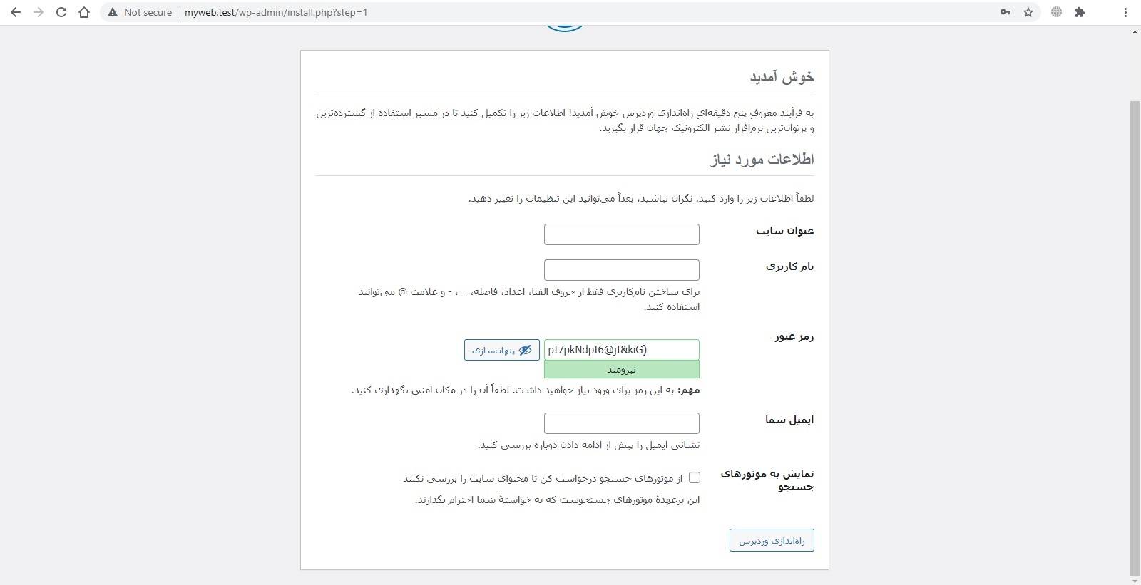 اطلاعات سایت در مرحله راه اندازی سایت وردپرس