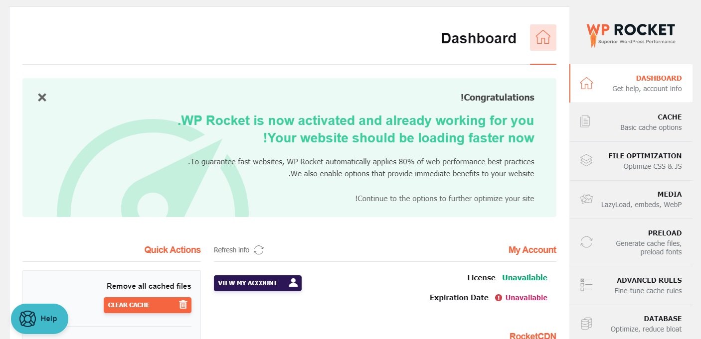 فعال کردن افزونه wp rocket