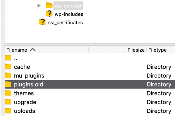 پوشه افزونه های قدیمی در وردپرس
