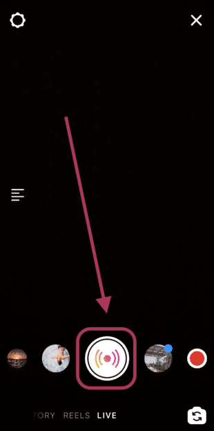 علامت وسط اینستاگرام برای شروع لایو