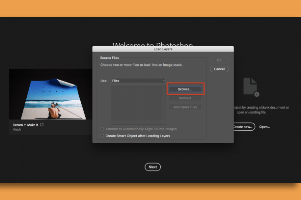 گزینه browse در فتوشاپ