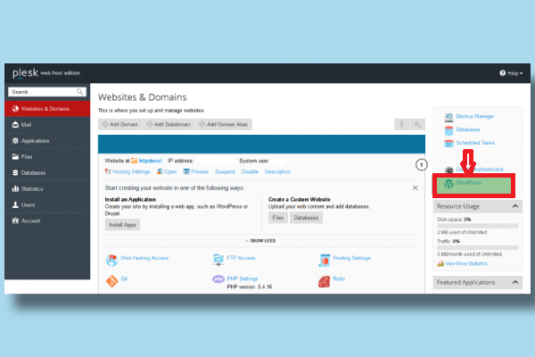 قسمت وردپرس در کنسول پلسک