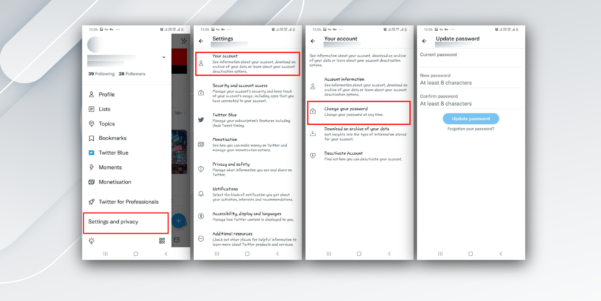 مراحل تغییر پسورد توییتر