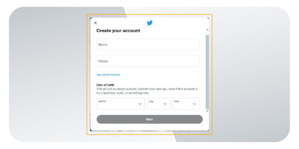 صفحه ساخت اکانت توییتر