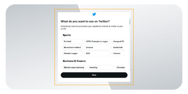 انتخاب علاقه مندی ها در توییتر