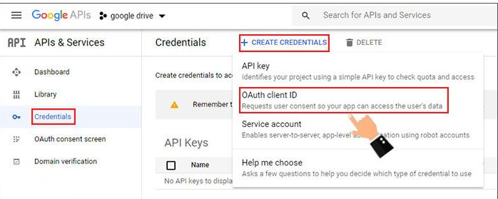 گزینه OAuth client ID