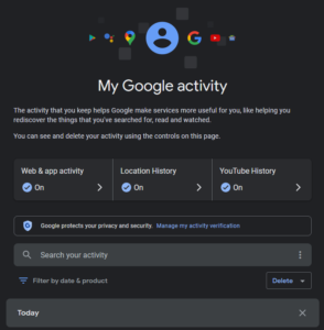 Manage search history and activities in Google