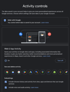 Manage search history and activities in Google