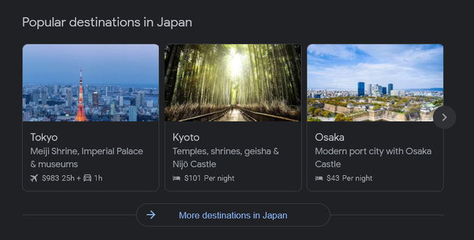 فیچر Popular destinations تایپ کاروسل