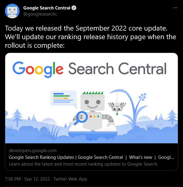 google eleased the September 2022 core update