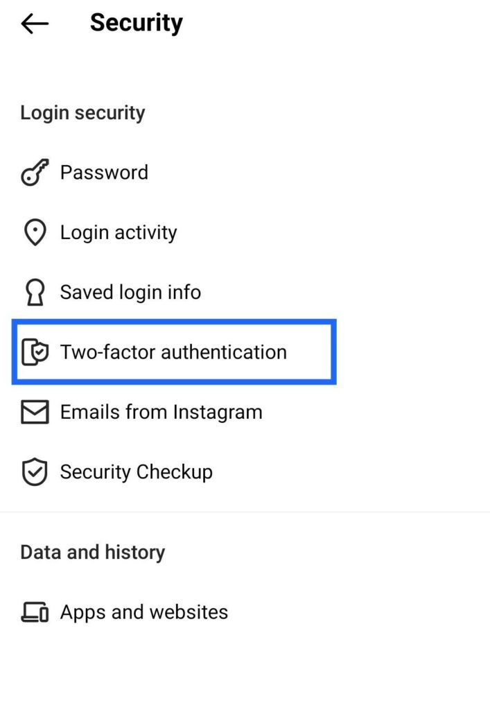 گزینه Two Factor Authentication اولین قدم برای تایید دو مرحله ای اینستاگرام هست