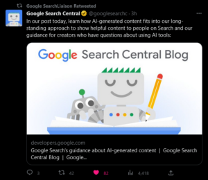 Google Search's guidance about AI-generated content on twitter