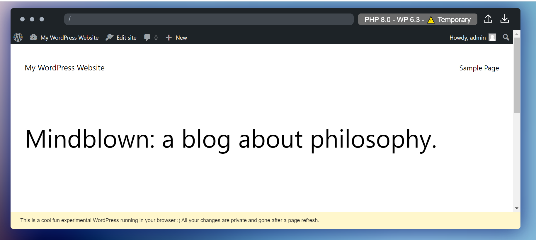 سایت دموی ابزار WordPress Playground