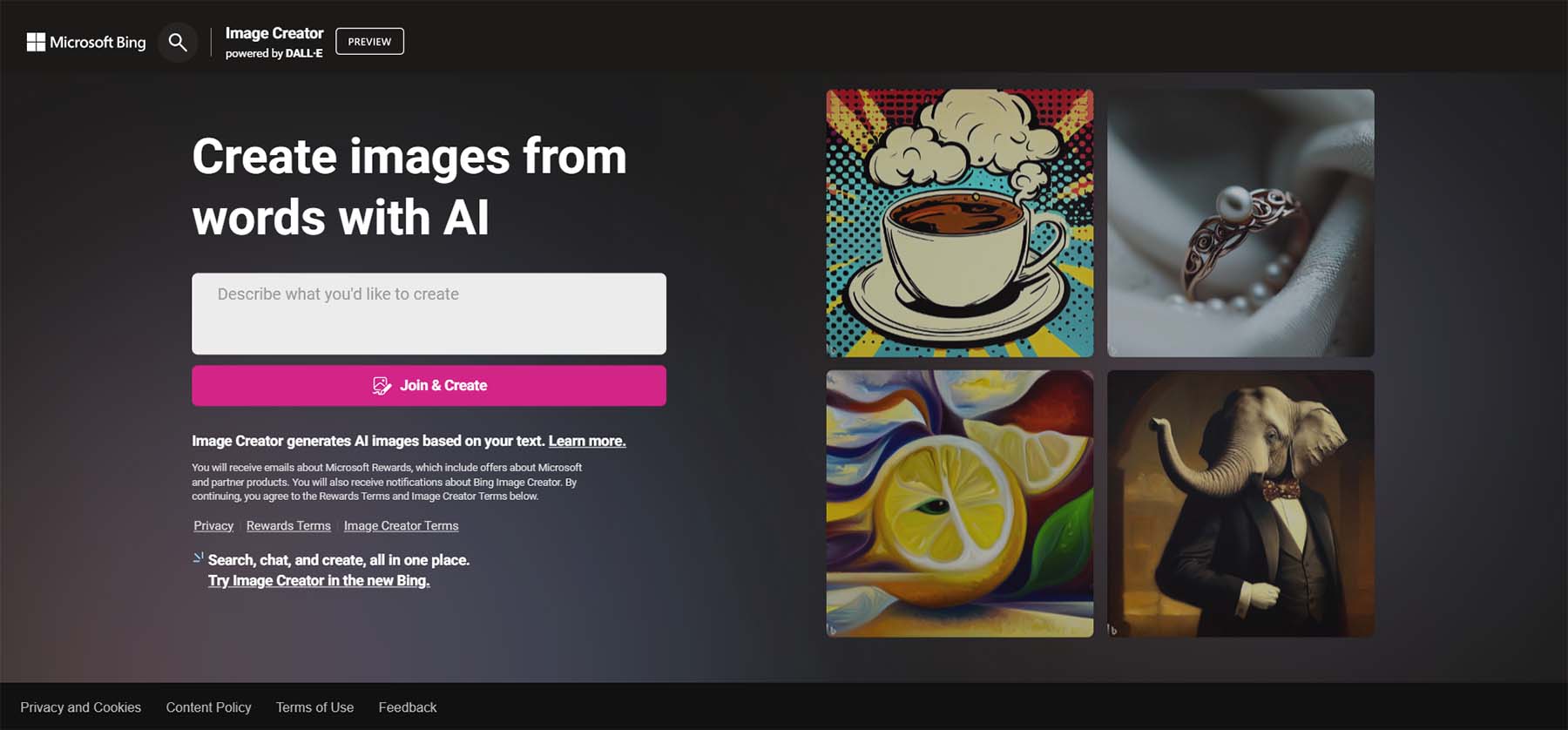 ابزار Image Creator from Microsoft Bing برای داشتن تصاویر تولیدشده از متن