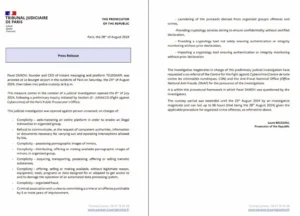 Charges against Telegram CEO Pavel Dorf were announced by the French prosecutor's office