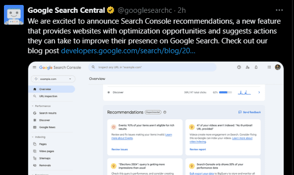 Introducing recommendations in Google Search Console
