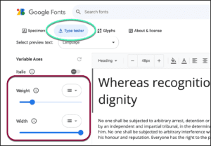 Record the minimum and maximum weight and width of the font