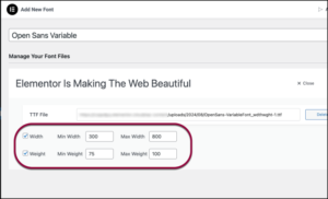 enter the minimum and maximum width of your font