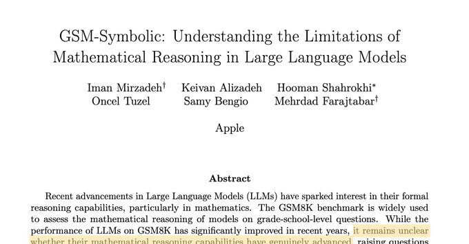 New report by Apple researchers about the problem of reasoning in language models