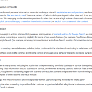 Google warning to bypass site reputation abuse policies