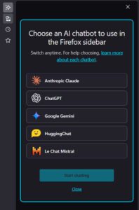 Unrestricted access to AI chatbots in Firefox
