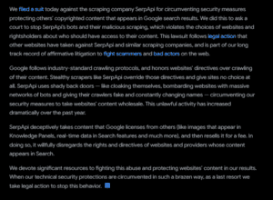 Google lawsuit against serpapi news