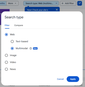 web multimodal Search performance reporting